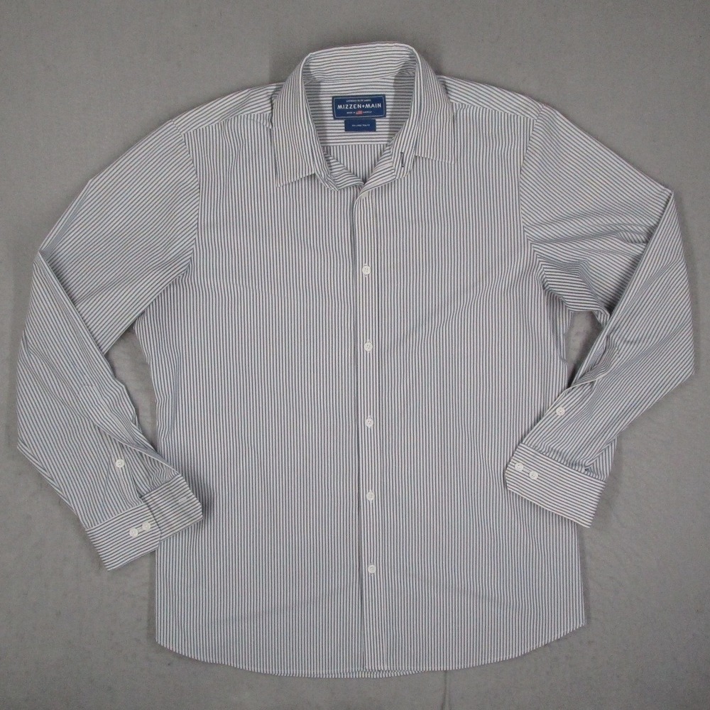 Mizzen Main Leeward Blue Label Mens XXL Trim Fit Blue White Striped Shirt USA